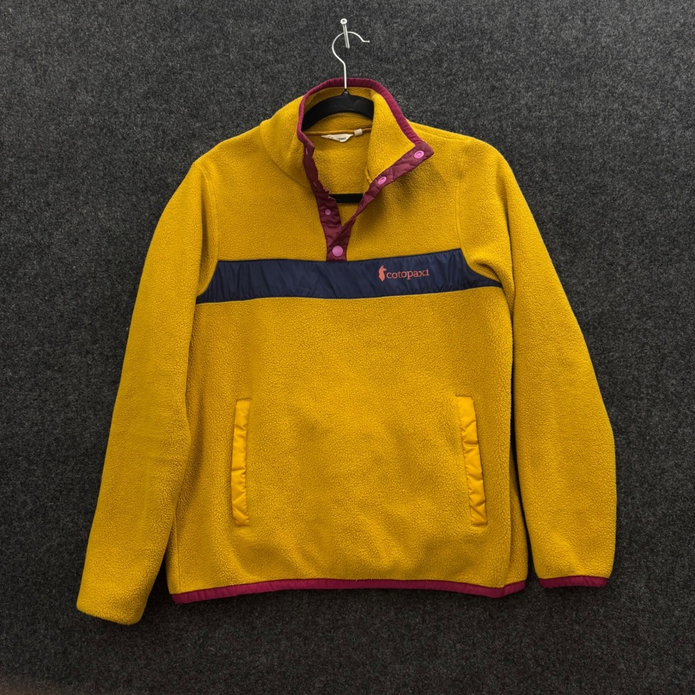 Cotopaxi Teca Fleece Pullover Mustard Yellow Navy Magenta Snap Neck Womens Small